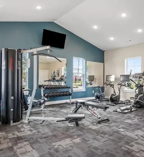 the gym in the owner s suite is equipped with a treadmill and weights