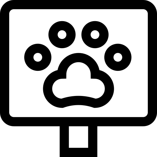 A green sign with a black paw print symbol.