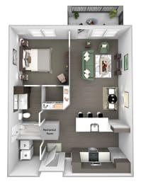 Nona Park Village - A4 - Gardenia - 1 bedroom - 1 bath - 3D Floor Plan