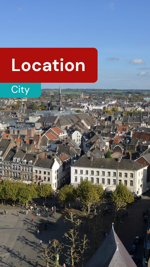 A cityscape with a red banner reading Location City.