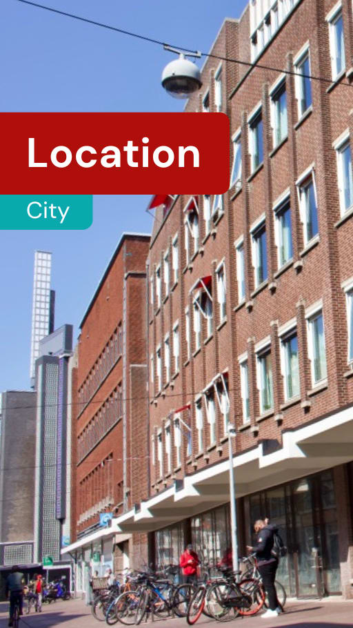 A red sign with the word Location in white letters is overlaid on an image of a city street.