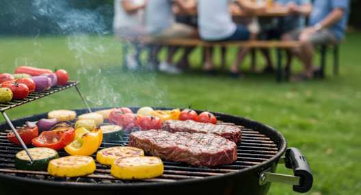 A group of people are having a barbecue in the park.