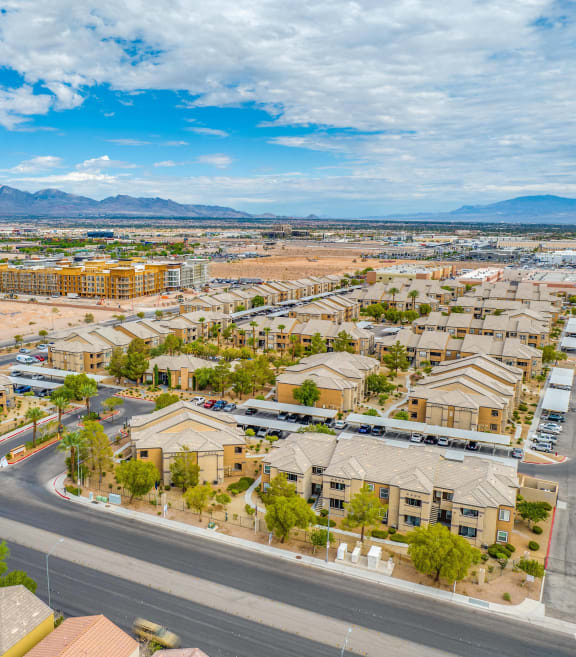 an aerial view of the city