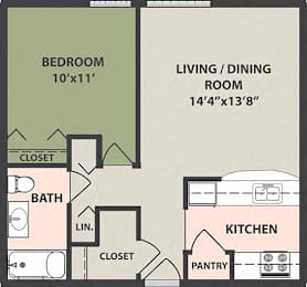  Floor Plan 1-Bedroom, 1-Bath