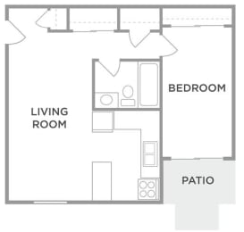 The Birch One Bed One Bath Floor Plan at Kingston Square Apartments, Indianapolis, 46226