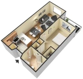 B – 1 Bedroom 1 Bath Floor Plan Layout – 560 Square Feet