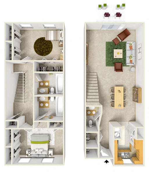 Continental Floor Plan at Aspen Run and Aspen Run II Apartments, Florida, 32304