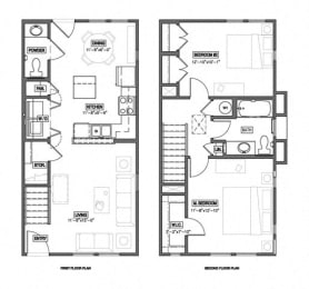 2 Bedroom 1.5 Bath Townhouse 2D Floorplan-The Symphony Apartments Phoenix, AZ