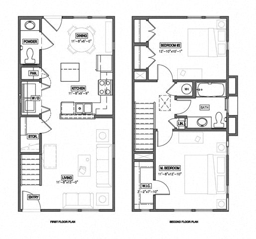 2 Bedroom 1.5 Bath Townhouse 2D Floorplan-The Symphony Apartments Phoenix, AZ