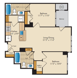 2 Bedroom 2G Floor Plan at Highland Park at Columbia Heights Metro, Washington
