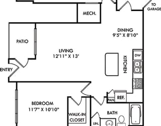 The Miller with Attached Garage. 2 bedroom apartment. Kitchen with island open to living/dinning rooms. 2 full bathrooms. Walk-in closets. Patio/balcony.