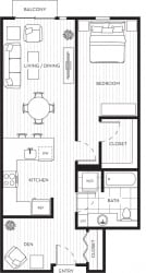 Lux Apartments Floor Plan One Bedroom One Bathroom With Den J
