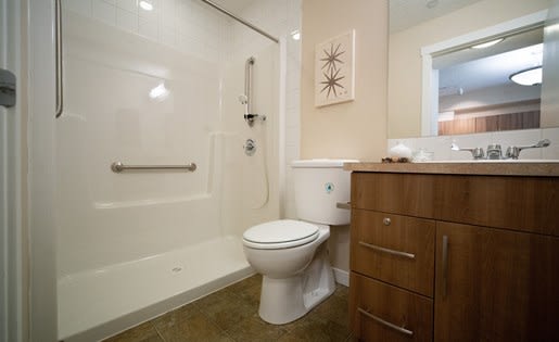 a white toilet sitting next to a bath tub