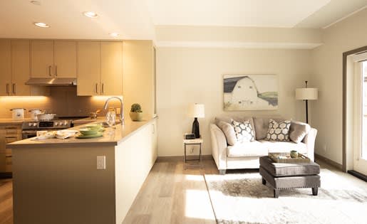 a living room with a couch and a table