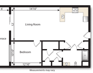 Floor Plan 1 Bed 1 Bath C  with Terrace