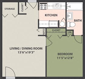  Floor Plan 1-Bedroom, 1-Bath