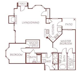 Verona two bedroom two bathroom floorplan at Ridge Pointe Villas