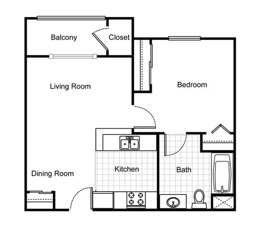 Floor Plan  One bedroom floor plan l Maywood Villas Senior Apartments in Maywood Ca