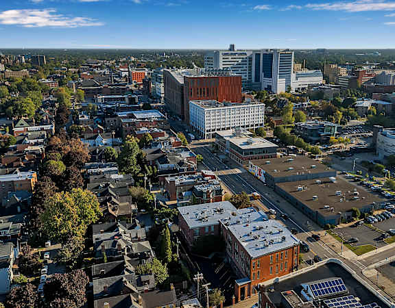 A cityscape with buildings at The Granite Works Apartments , Buffalo