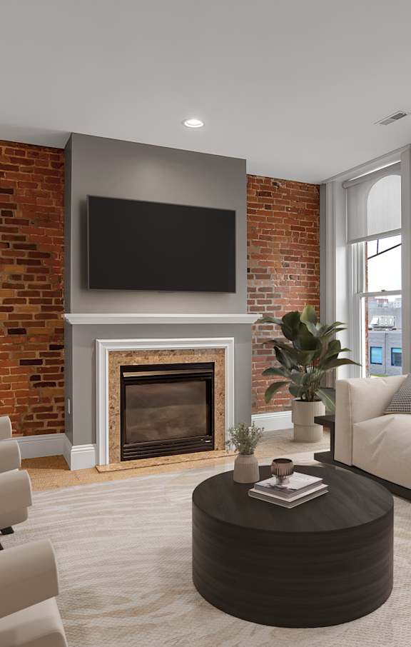 Example of a unit with a fireplace in the living room.