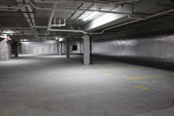 the inside of a parking garage