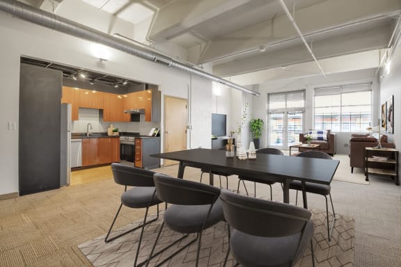 Living area 1 at The Lofts at Elk Terminal Apartments , Buffalo, NY