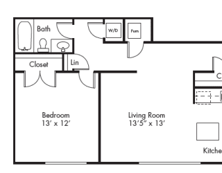 Floor Plan 1 Bedroom w/washer & dryer