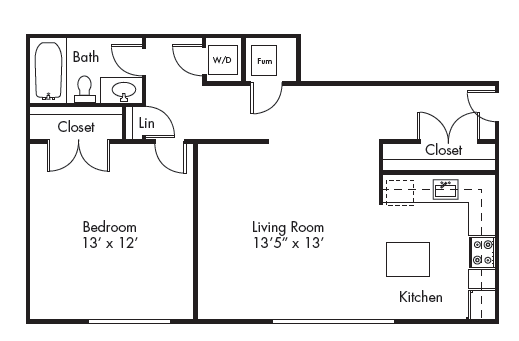 Floor Plan  1 Bedroom w/washer & dryer
