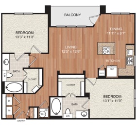 D4 Floor Plan at Berkshire Medical District, Dallas, TX, 75219