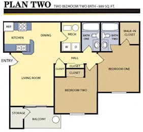 Floor Plan  Two Bedroom/Two Bath