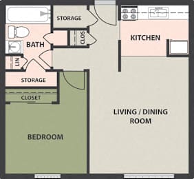  Floor Plan 1-Bedroom, 1-Bath