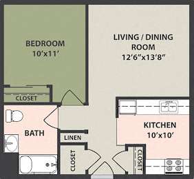  Floor Plan 1-Bedroom, 1-Bath