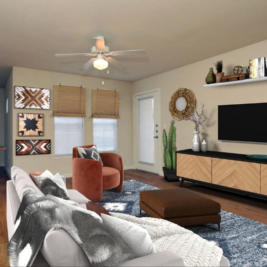 a living room with a couch and a tv