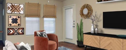 a living room with a couch and a tv