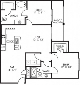 The Amber. 2 bedroom apartment. Kitchen with island open to living/dinning rooms. 2 full bathrooms, shower stall in master. Walk-in closets. Patio/balcony.