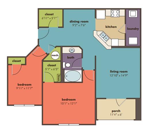 1bedroom 1 bathroom Eclipse Floorplan at Abberly Crossing Apartment Homes by HHHunt, Ladson, 29456