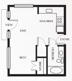 E1 Floor Plan at Crescent, Austin, 78704