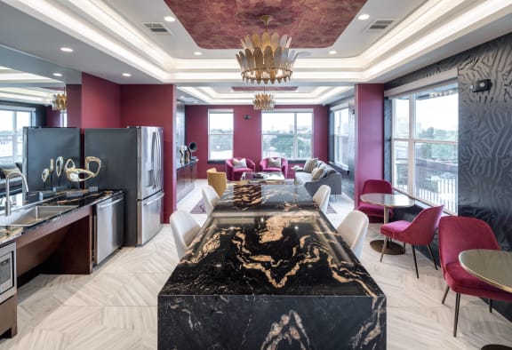 a living room with a couch and a table