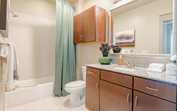 Bathroom with Large Mirror at Imperial Lofts, Sugar Land, 77498