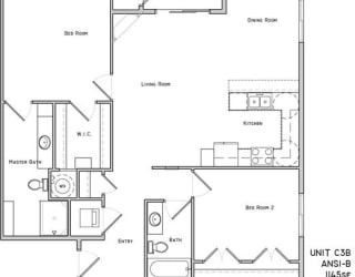Howden two bedroom two bathroom floor plan at The Flats at 84
