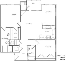 Howden two bedroom two bathroom floor plan at The Flats at 84
