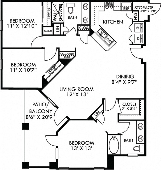 Castellon. 2 bedroom apartment. Kitchen with bartop open to living room. 2 full bathrooms, double vanities. Walk-in closet in master. Patio/balcony. External storage.