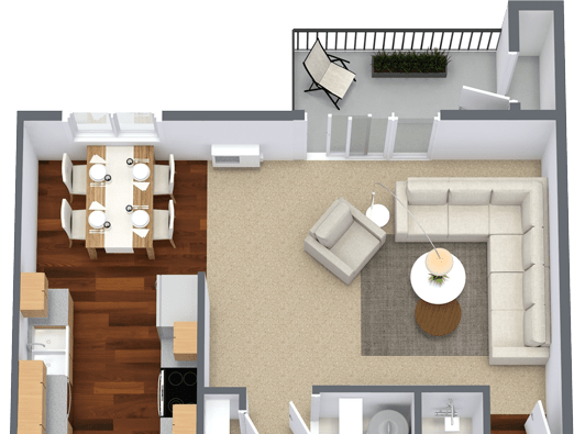 2 Bedroom 2 Bathroom Floor Plan at Parc Grand Apartments, Washington