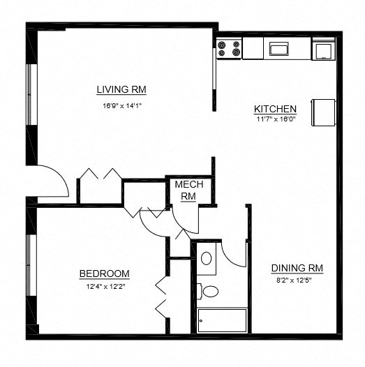  Floor Plan A2 - 1 Bed 1 Bath Apartment