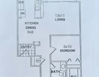 Floor Plan B  1 Bedroom / 1 Bath - 782
