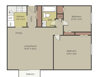 New Brookside Two Bedroom Floor Plan