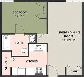  Floor Plan 1-Bedroom, 1-Bath