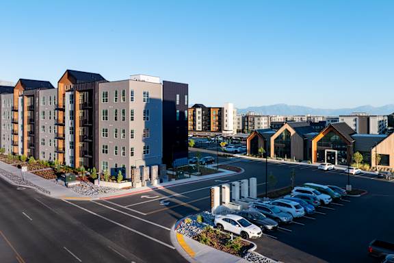 A parking lot in front of a building at Solhavn Apartments, American Fork, 84003