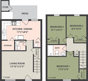  Floor Plan 3-Bedroom, 1 1/2-bath