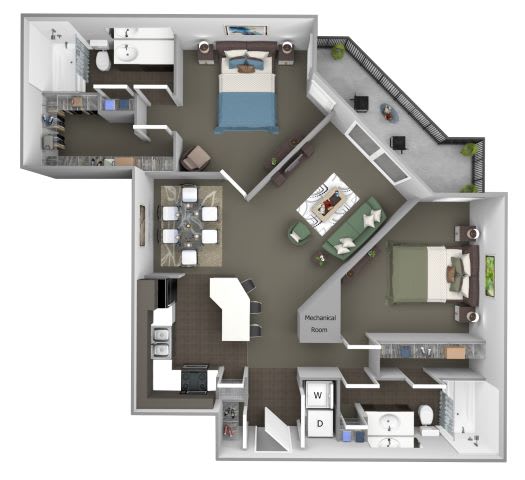 Perimeter Gardens at Georgetown - Intersection - 2 bedroom - 2 bath - 3D